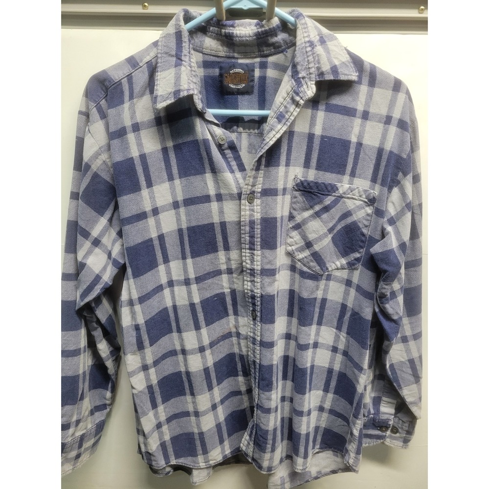 Saugatuck Dry Goods Mens Blue Grey Plaid Flannel Button Down Shirt Long Sleeve